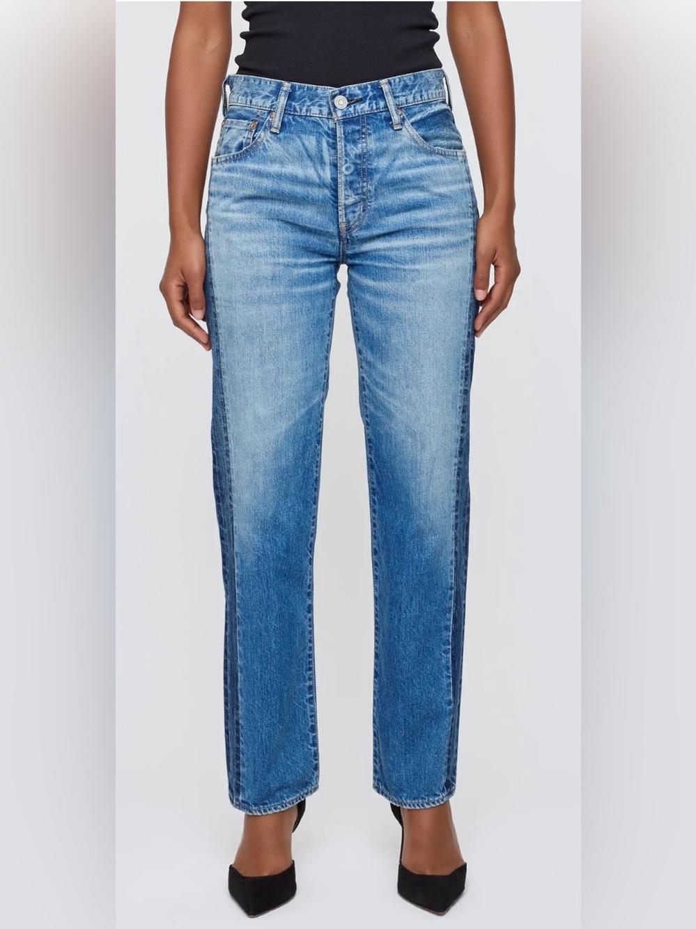 Classic High-Rise Straight Jeans in Light Blue with tuxedo stripe size 24